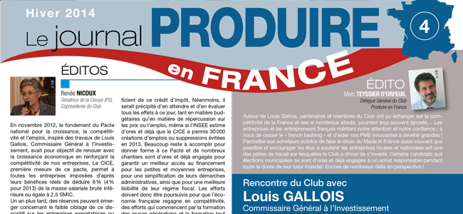 Nouveau numéro du journal du Club Produire en France